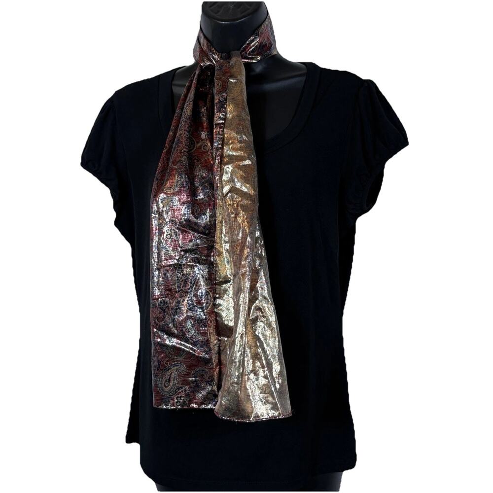 Metallic Paisley Print Print Scarf Red Black and Gold, Vintage Made in Japan